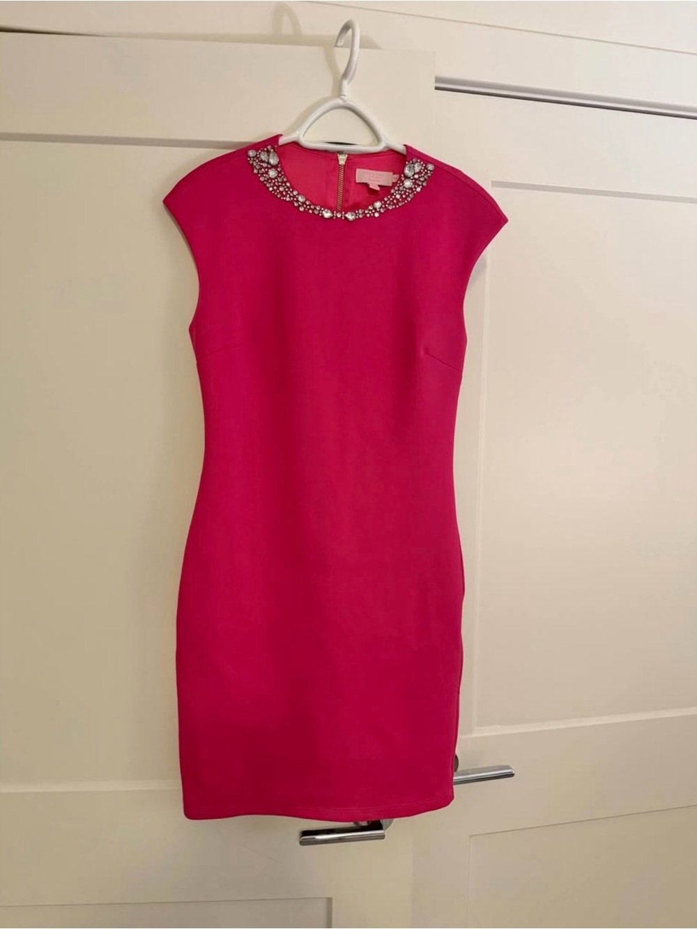 Ted Baker Hot Pink Jeweled-Neck Sheath Dress